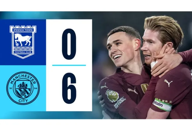 Man City trở lại cuộc đua với chiến thắng hủy diệt 6-0 trước Ipswich