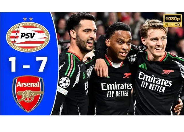 Arsenal hủy diệt PSV với tỷ số 7-1 ngay trên sân khách