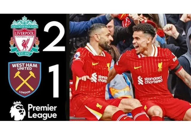 Liverpool thắng West Ham 2-1 vượt xa Arsenal 13 điểm trên BXH